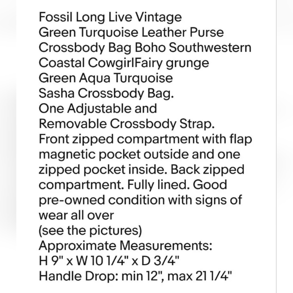 Fossil Sasha Turquoise Distressed Leather Purse Crossbody Bag Coastal Cowgirl - Picture 5 of 14
